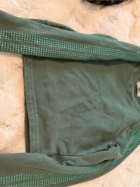 Tractr Green Sweater with Teal Studded Sleeve Detail
